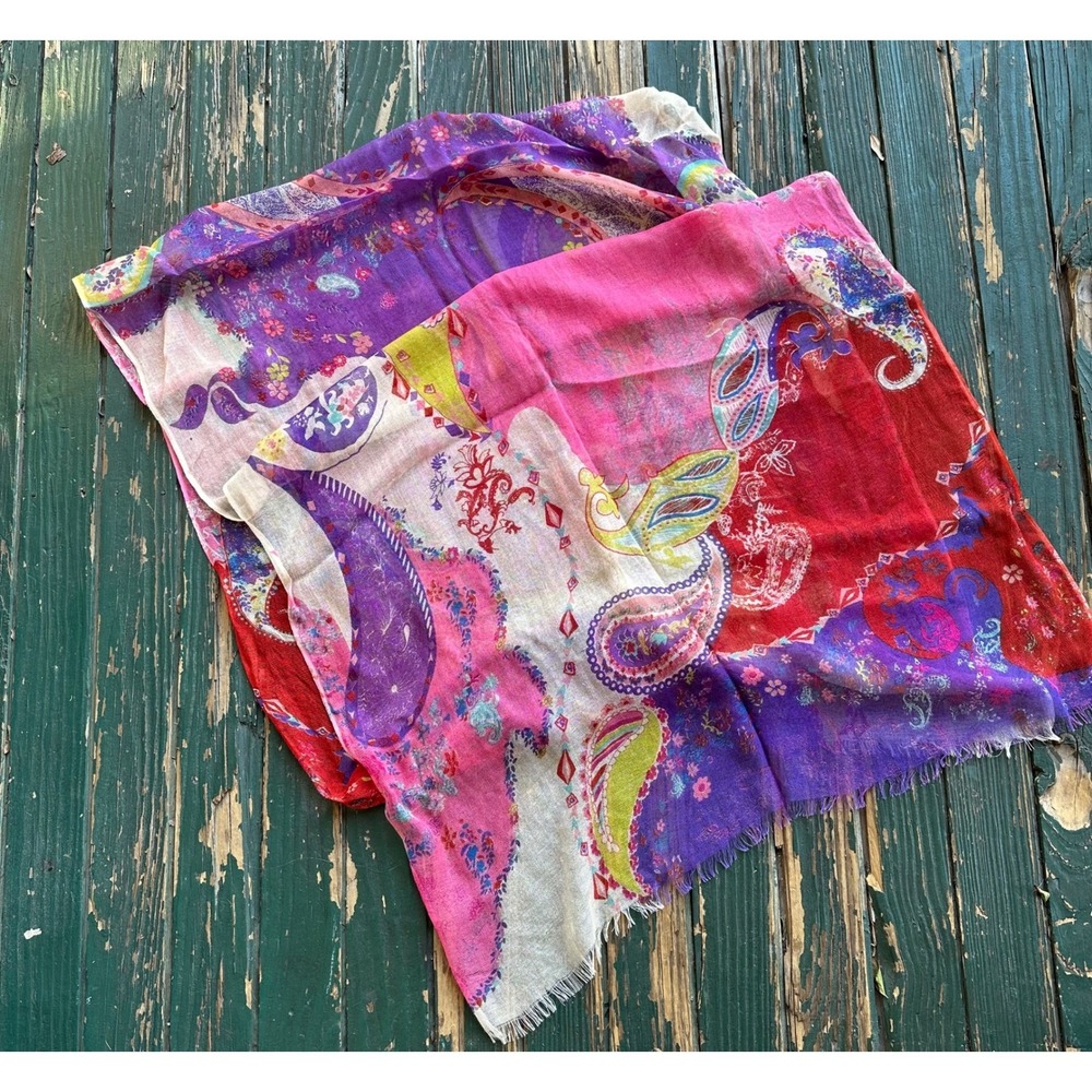 Pashma Silk Cashmere Scarf‎ Paisley Floral Multi Color Wrap Made in India 78x28